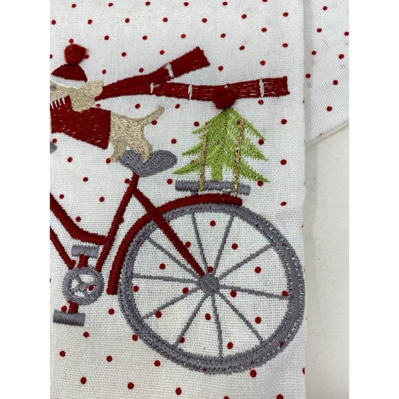 Set of 2 Christmas Holiday Dish Towels Dachshund Dog Riding Bike Embroidered - Picture 5 of 8